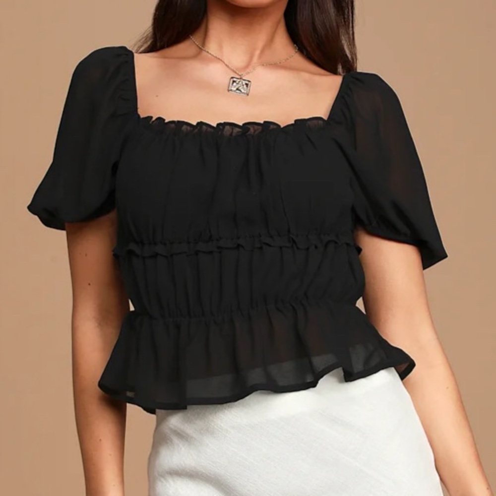 Lumiére Puff Sleeve Peplum Short Sleeve Top